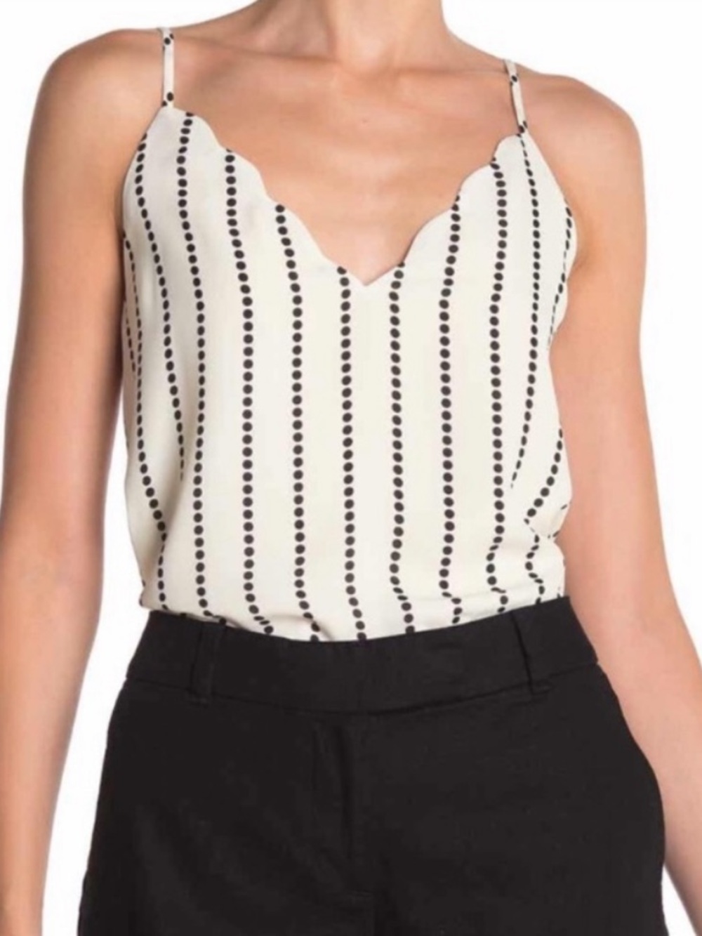 Socialite White Cami with Black Polka Dot Stripes